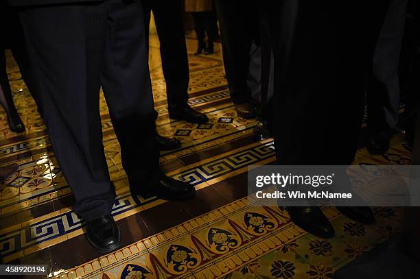 Members of the Republican Senate leadership answer questions following the weekly Republican policy luncheon at the U.S. Capitol November 13, 2014 in...