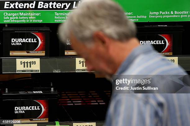 Customer looks at a display of Duracell car batteries at a Batteries Plus store on November 13, 2014 in San Rafael, California. Berkshire Hathaway...