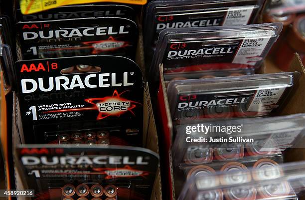 Duracell batteries are displayed on a shelf at a Batteries Plus store on November 13, 2014 in San Rafael, California. Berkshire Hathaway Inc....