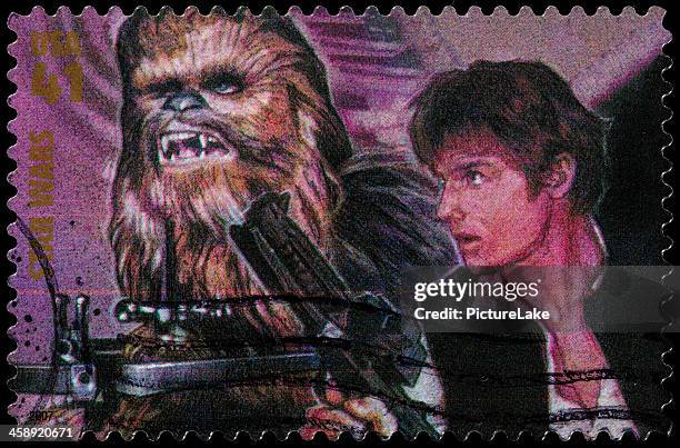 usa de las galaxias han solo y chewbacca sello postal - star wars stamps fotografías e imágenes de stock