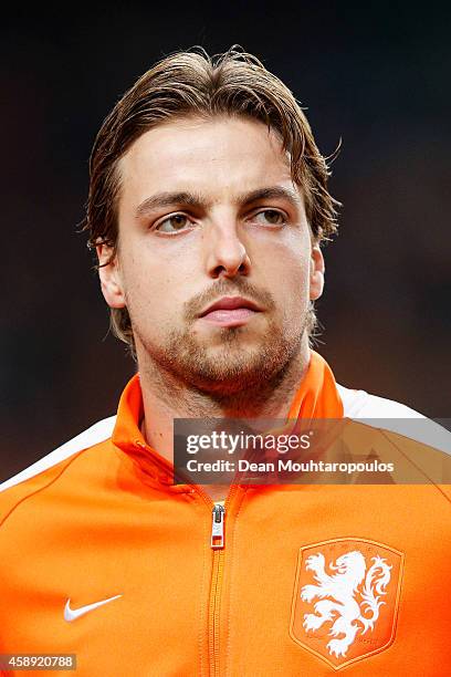 Goalkeeper, Tim Krul of Netherlands stands for the national anthems prior to the international friendly match between Netherlands and Mexico held at...