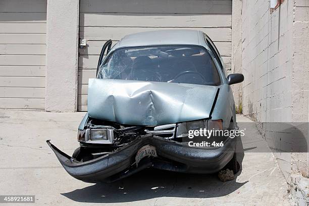 wrecked car - car crash wall stock pictures, royalty-free photos & images