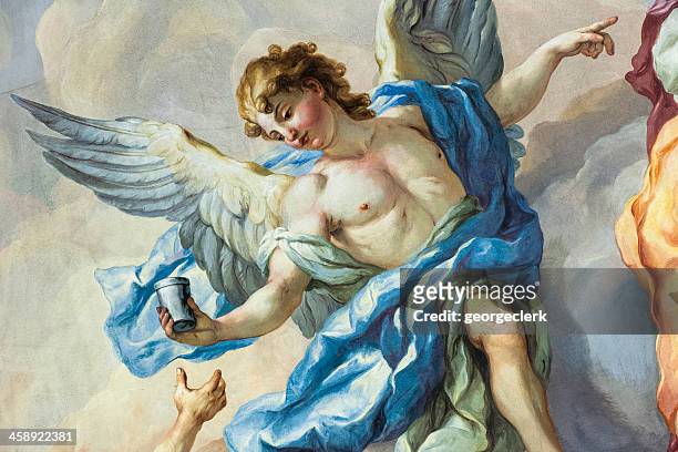 angel on a church fresco - angel wings stock pictures, royalty-free photos & images
