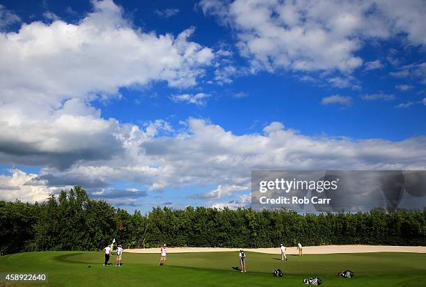 Shawn Stefani of the United States putts on the 16th green during the first round of the OHL Classic at Mayakoba on November 13, 2014 in Playa del...