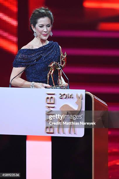 Crown Princess Mary is seen on stage during the Bambi Awards 2014 show on November 13, 2014 in Berlin, Germany.