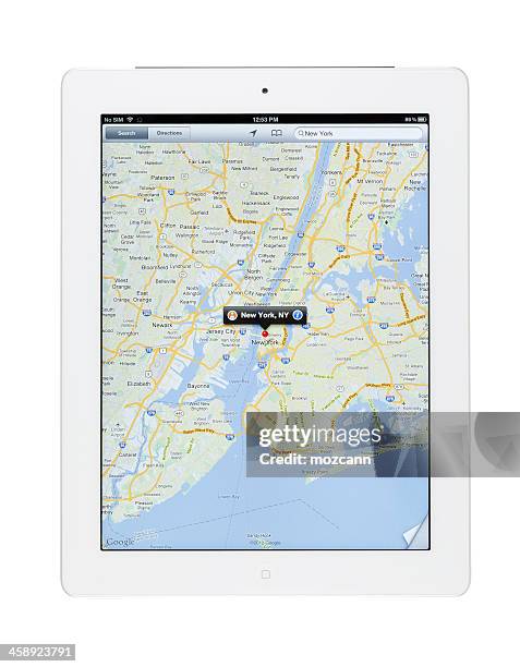 carte sur ipad3 manhattan - google map photos et images de collection