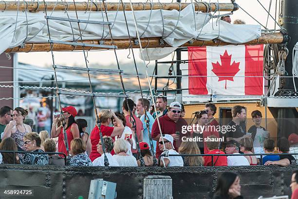 tall ship silva - flag of nova scotia stock pictures, royalty-free photos & images