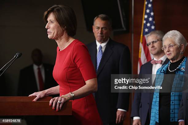 Representative-elect Mimi Walters joins Speaker of the House John Boehner and other members of the newly-elected House Republican leadership team for...