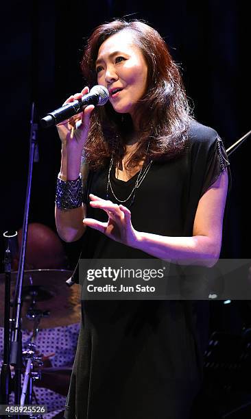 Singer Anri performs on stage during Nathan East Solo Debut Concert at Billboard Live on November 13, 2014 in Tokyo, Japan.