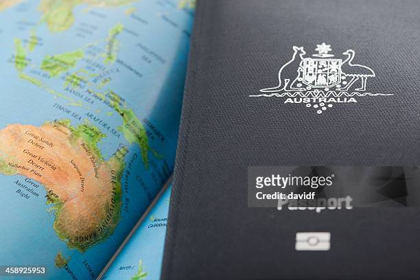 passport with map of australia - australian passport bildbanksfoton och bilder