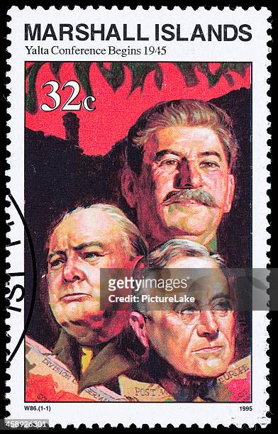 marshall islands yalta conference postage stamp - yalta conference stock pictures, royalty-free photos & images