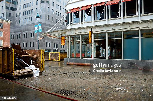 hurricane sandy aftermath cleanup, 6 weeks later, lower manhattan, nyc - hurricane storm surge stock pictures, royalty-free photos & images