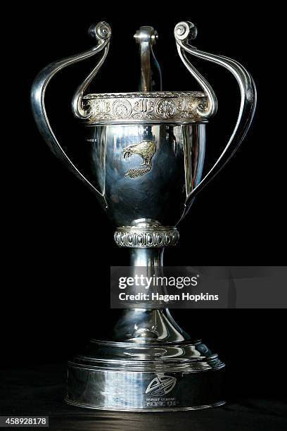 The Four Nations Cup on display during a joint New Zealand Kiwis and Australian Kangaroos Four Nations Final joint press conference at Westpac...