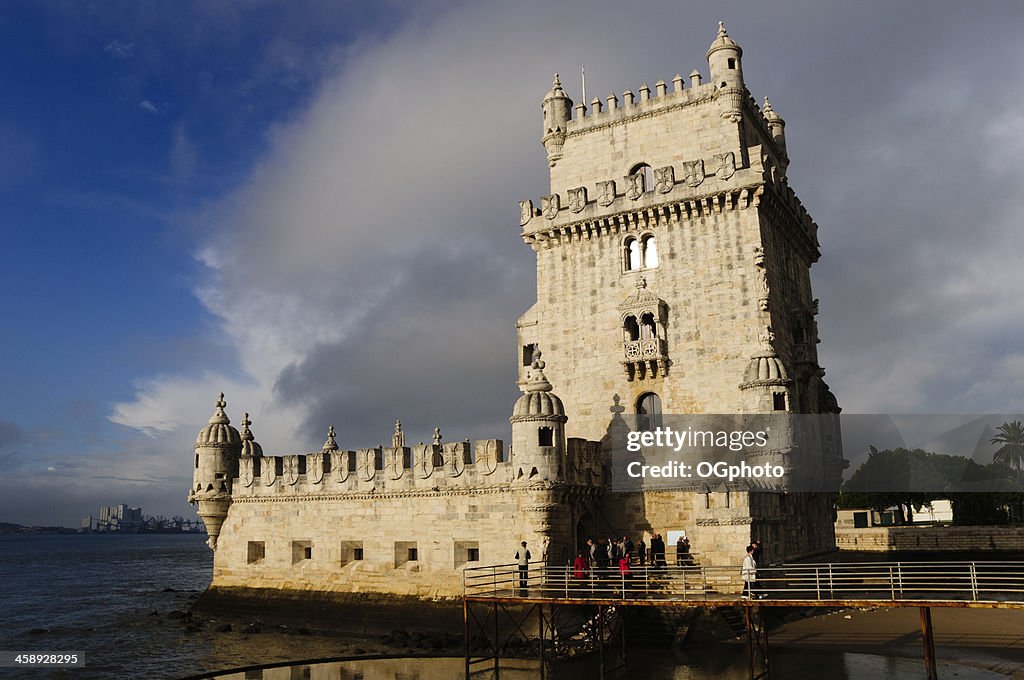 Tourists standing at the entrace of Torre de Belem, Lisbon