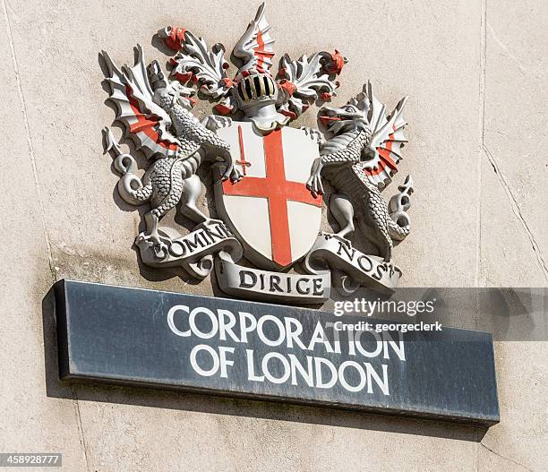 corporation of london insignia and sign - city of london dragon stock pictures, royalty-free photos & images
