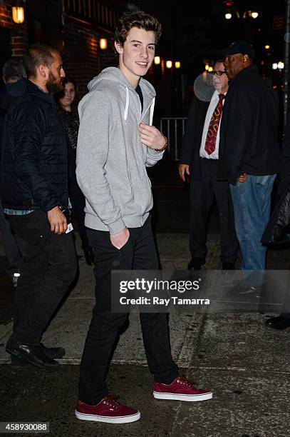 Singer Shawn Mendes leaves the "Late Show With David Letterman" taping at the Ed Sullivan Theater on November 13, 2014 in New York City.