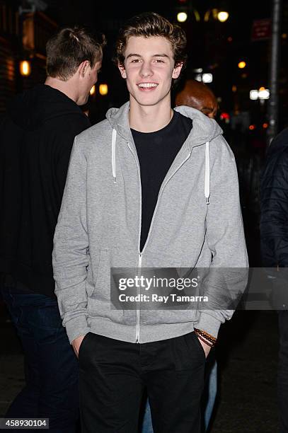 Singer Shawn Mendes leaves the "Late Show With David Letterman" taping at the Ed Sullivan Theater on November 13, 2014 in New York City.