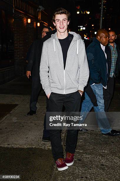 Singer Shawn Mendes leaves the "Late Show With David Letterman" taping at the Ed Sullivan Theater on November 13, 2014 in New York City.