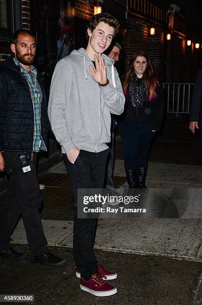 Singer Shawn Mendes leaves the "Late Show With David Letterman" taping at the Ed Sullivan Theater on November 13, 2014 in New York City.