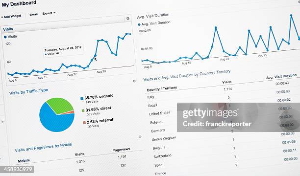 pantalla lcd con google analytics - big data analysis fotografías e imágenes de stock