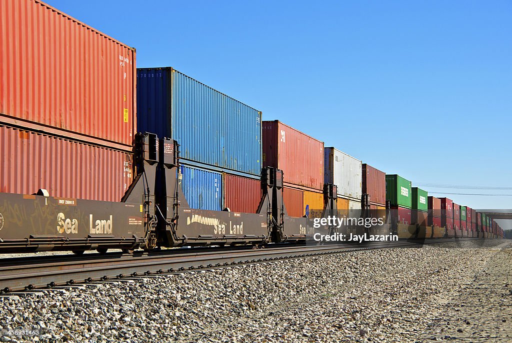Railroad train freight container carriers, Palm Springs, California