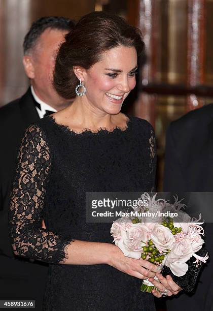 Catherine, Duchess of Cambridge departs after attending the Royal Variety Performance at the London Palladium on November 13, 2014 in London, England.