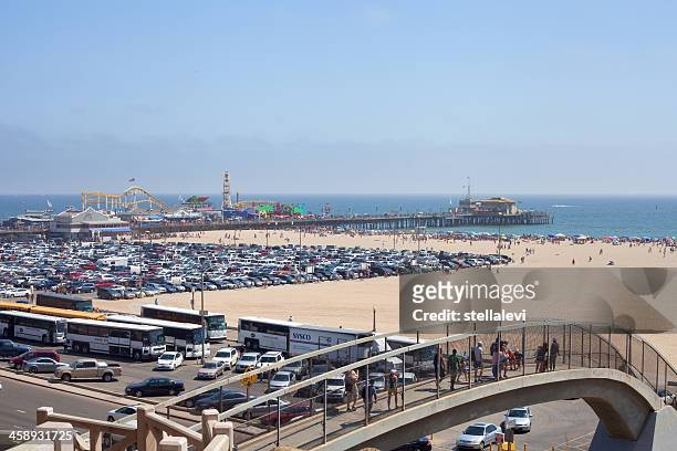 santa monica pier and beach - crowded beach stock pictures, royalty-free photos & images