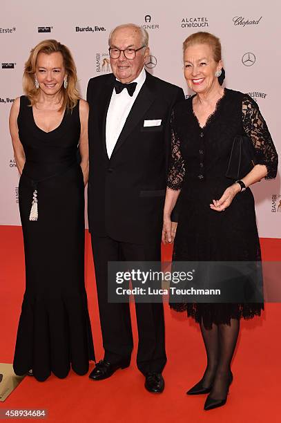 Caroline Scheufele, her parents Karl-Friedrich Scheufele and Karin Scheufele attends Kryolan at the Bambi Awards 2014 on November 13, 2014 in Berlin,...