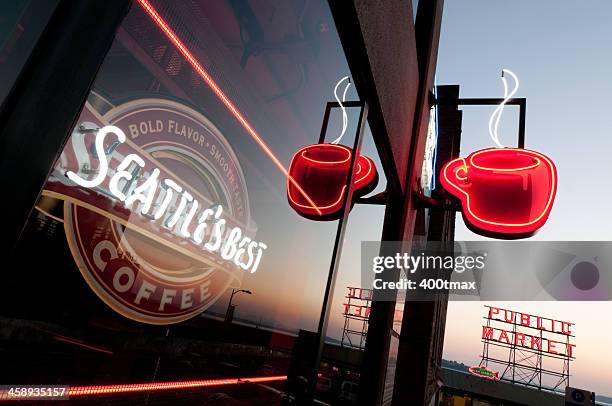 seattles best pike place market - pike place market sign stockfoto's en -beelden