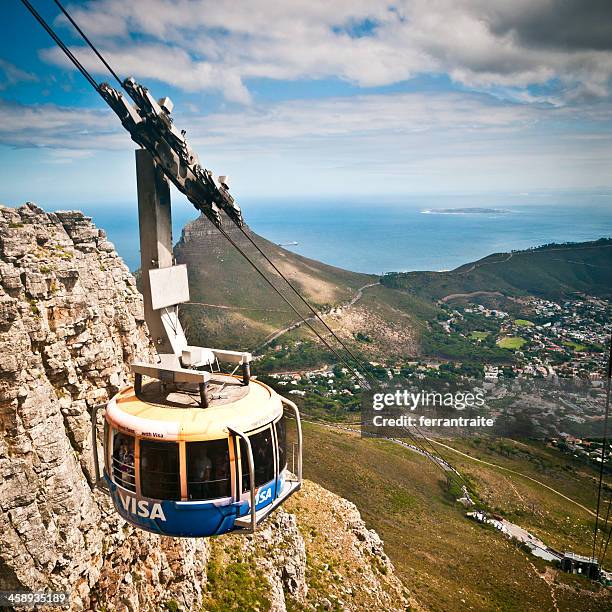 table mountain cable car cape town - robben island stock-fotos und bilder