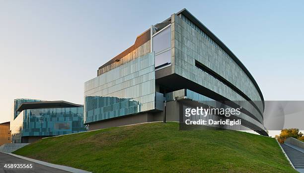 national car museum, turin, designed by amedeo albertini, side view - turin stock pictures, royalty-free photos & images