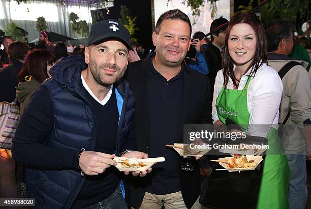 Masterchef judges George Calombaris and Gary Mehigan attend the Restaurant Australia Marketplace event at Macquarie Wharf on November 14, 2014 in...