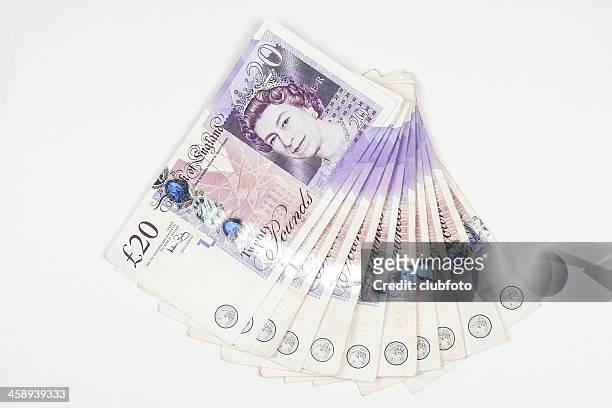 wad of uk twenty pound notes - twenty pound note 個照片及圖片檔