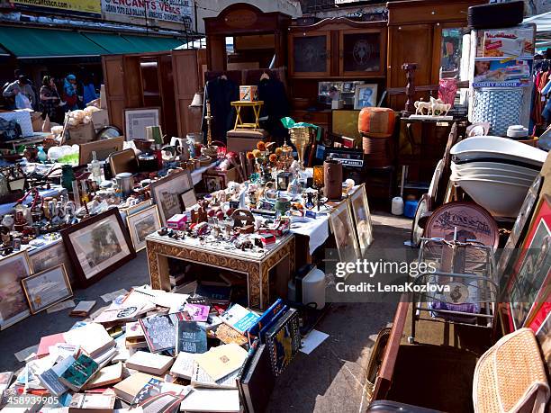 flea market on the glories in barcelona - barcelona art stock pictures, royalty-free photos & images