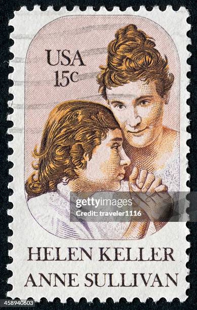 helen keller and anne sullivan stamp - helen keller stock pictures, royalty-free photos & images