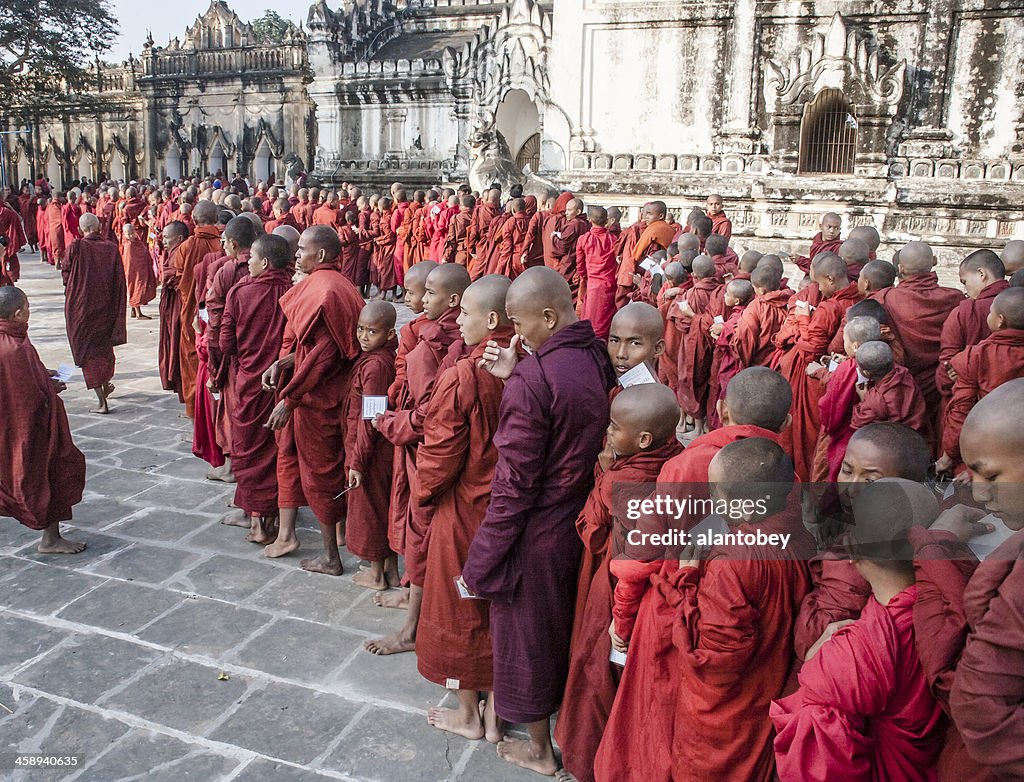 Myanmar: Line of Monks at Bagan New Year's Festival