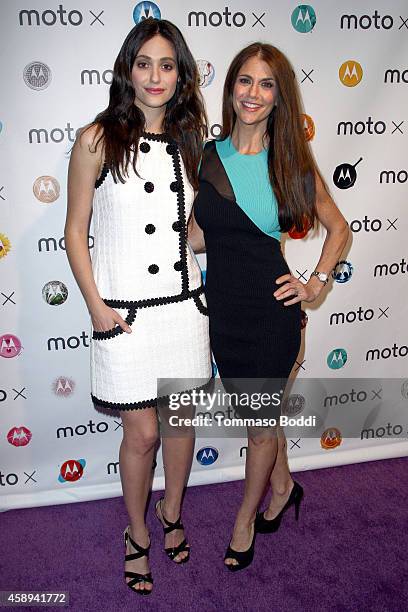 Actress Emmy Rossum and TV personality Samantha Harris help launch the Moto X Film Experience at Palihouse Holloway on November 13, 2014 in West...