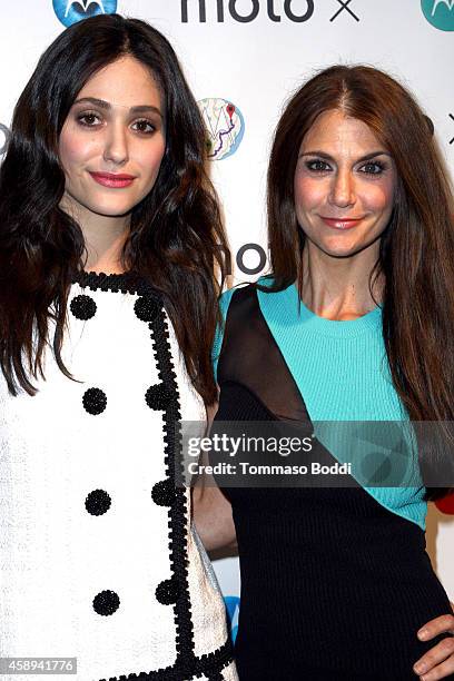 Actress Emmy Rossum and TV personality Samantha Harris help launch the Moto X Film Experience at Palihouse Holloway on November 13, 2014 in West...