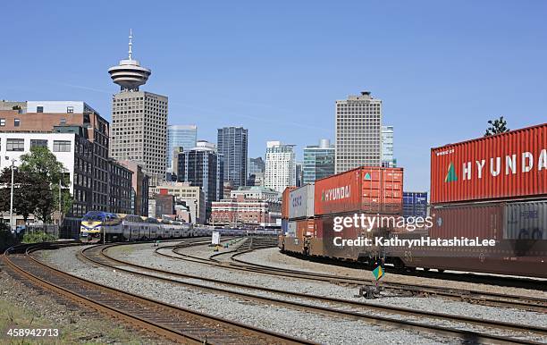 freight trains in gastown, vancouver, british columbia, canada, spring day - vancouver train stock pictures, royalty-free photos & images