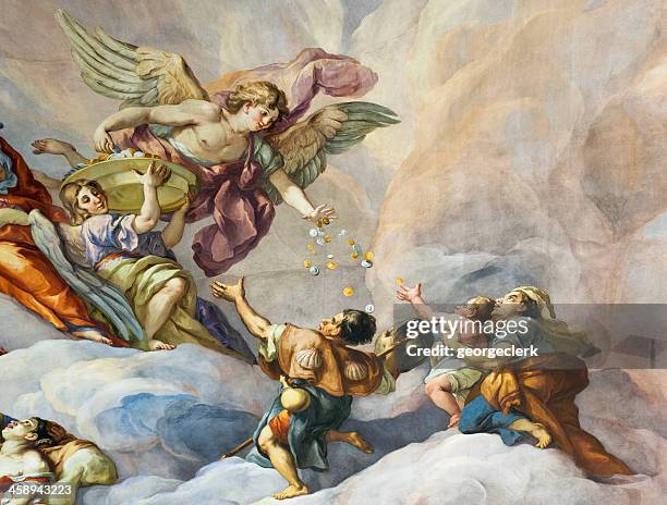 charity - church fresco detail - painting money bildbanksfoton och bilder