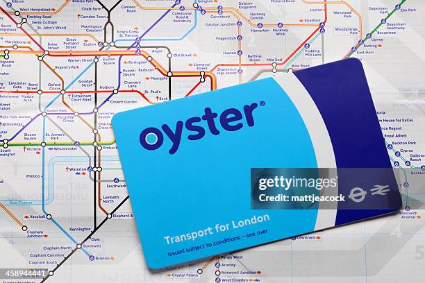 oyster travel card on tube map - oyster card bildbanksfoton och bilder