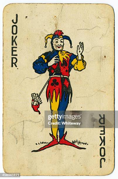 joker old playing card from 1940s - jester stock pictures, royalty-free photos & images