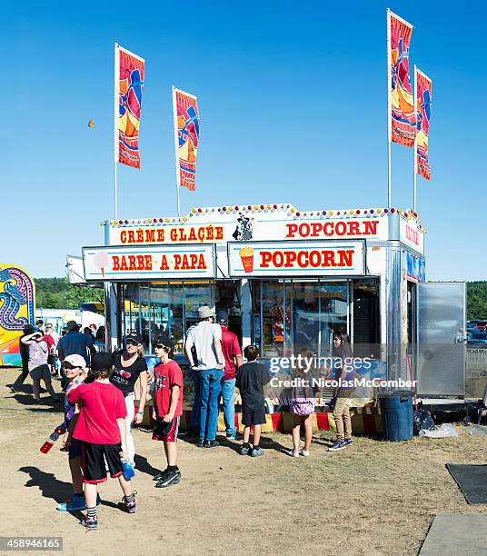 cotton candy and popcorn stand at brome county fair - eastern townships quebec stock pictures, royalty-free photos & images