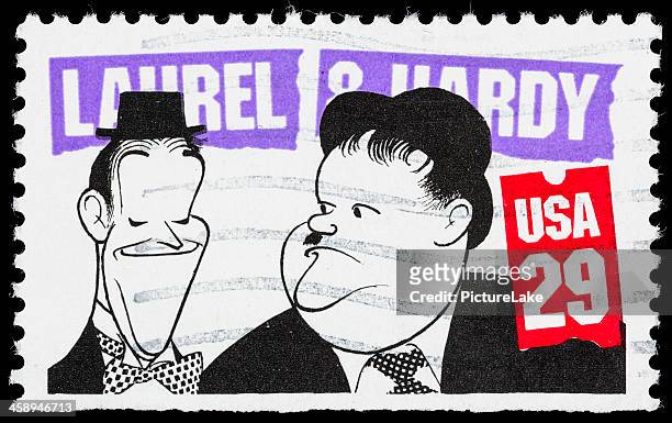 usa laurel and hardy postage stamp - laurel and hardy stock pictures, royalty-free photos & images