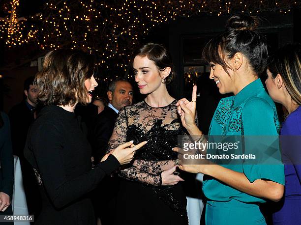 Actress Lily Collins, Emily Blunt, and Ashley Madekwe attend a private Elie Saab dinner on November 13, 2014 in Los Angeles, California. #ElieSaabLA