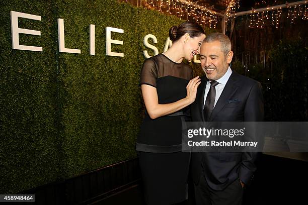 Actress Katherine Waterston and designer Elie Saab attend a private Elie Saab dinner on November 13, 2014 in Los Angeles, California. #ElieSaabLA