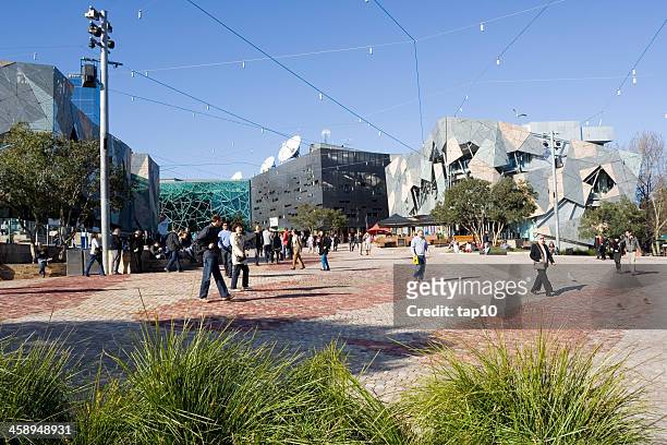 federation square - federation square melbourne stock pictures, royalty-free photos & images