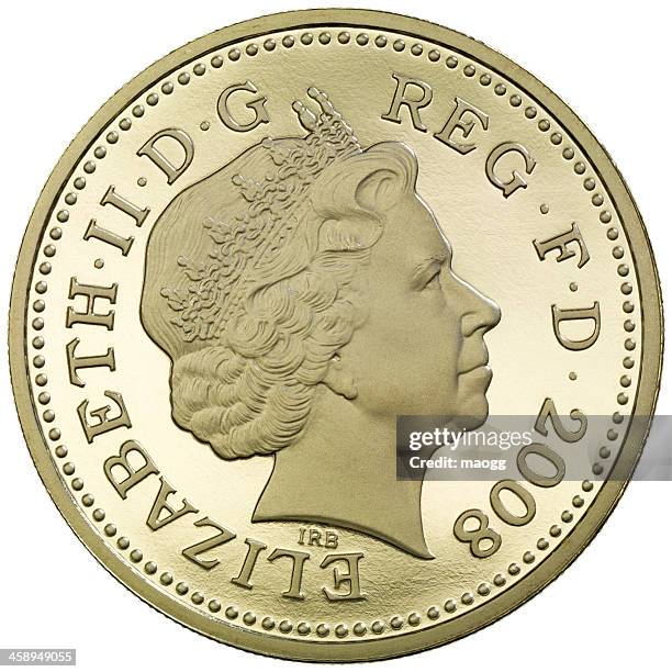 obverse of the british one pound coin - british coin stock pictures, royalty-free photos & images