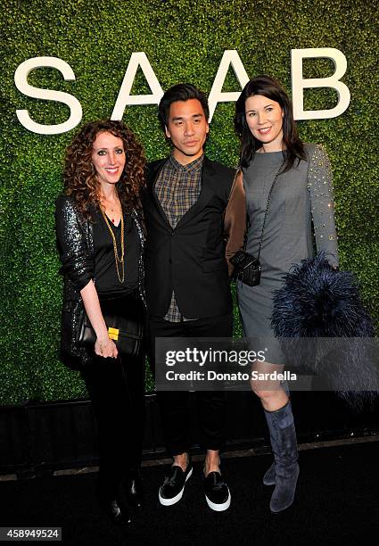Stylists Jennifer Rade, Jeff K. Kim, and Tanya Gill attend a private Elie Saab dinner on November 13, 2014 in Los Angeles, California. #ElieSaabLA