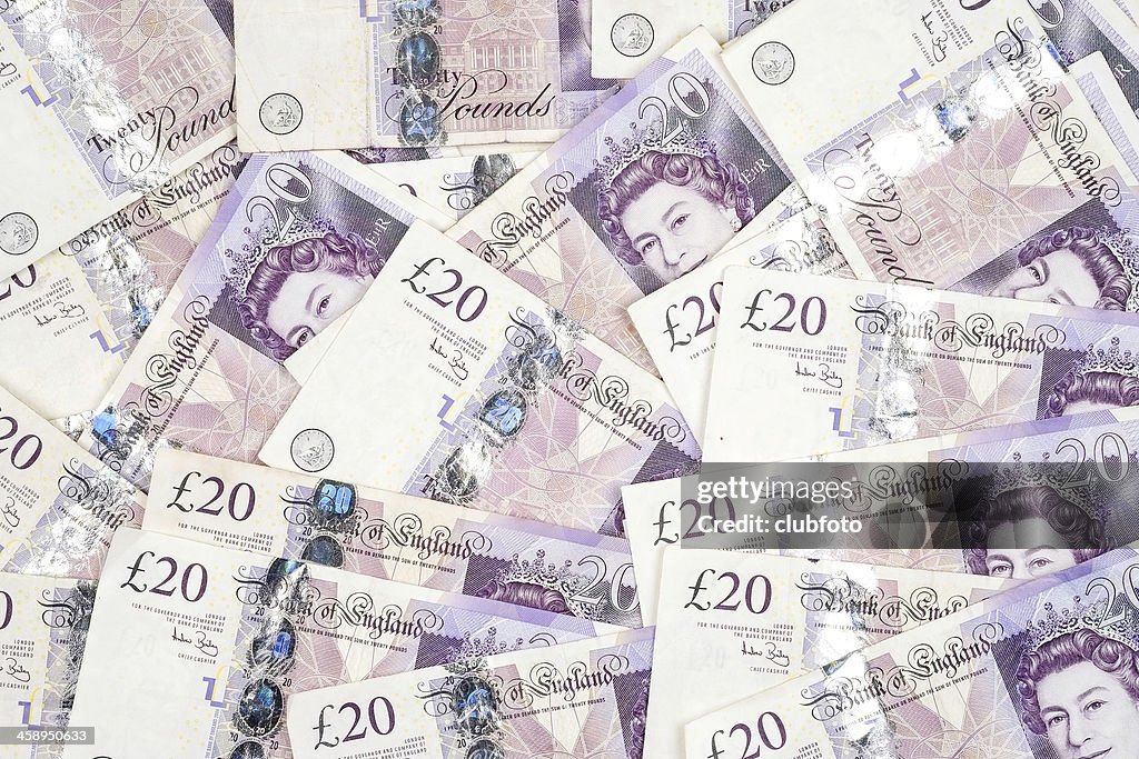 UK twenty pound notes - background
